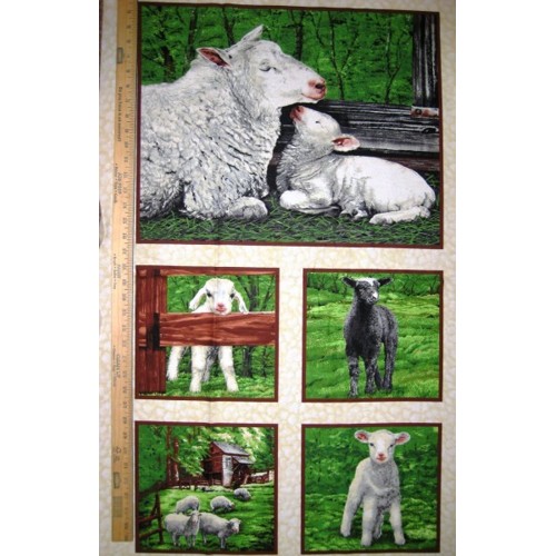 Bavlnený panel ovečky, jahniatka, farma