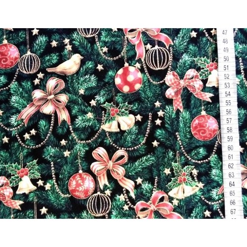 Dizajnérska bavlna zelené Vianoce čečina