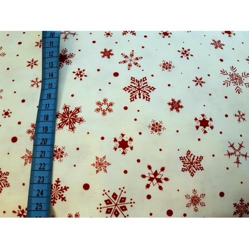 Bavlnené plátno červené Vianoce bavlna snehové vločky (Vínové na bielej)