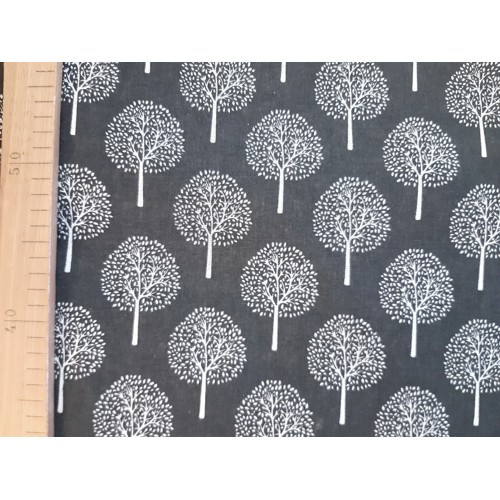 Dekoračka stromčeky ľan/polyester (Biele stromy na šedej)