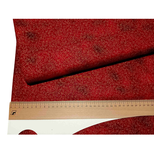 Bavlnené plátno červené Vianoce bavlna ornamenty zlatá potlač na červenom mramore (červená)