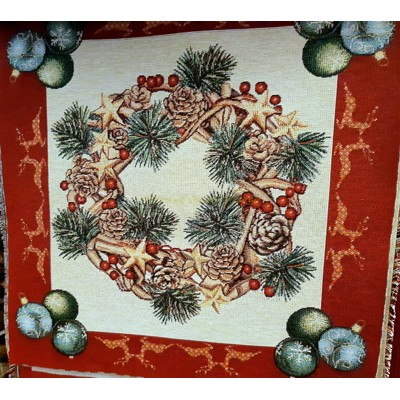 Vianočný gobelínový panel na vankúš venček vianočné gule 45x45 cm