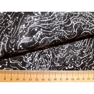 Dizajnérska bavlna melír hviezdy strieborná potlač (Čierna)