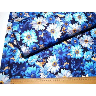 Bavlnená teplákovina DIGI modré kvety