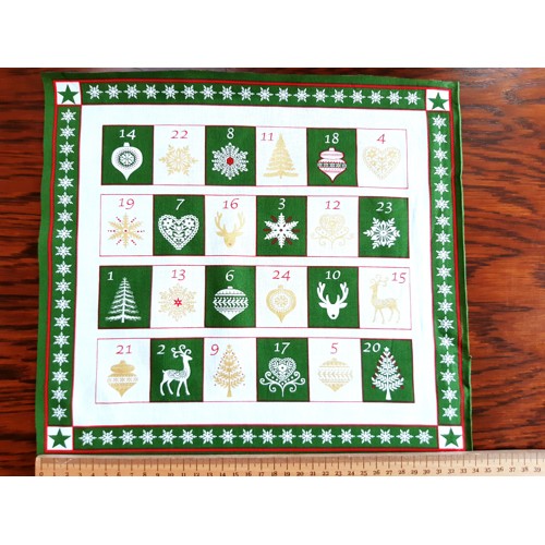 Bavlnené plátno zelené Vianoce bavlna zlatá potlač adventný kalendár čísla