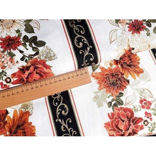 Dizajnérska bavlna plátno kvety jeseň listy zlatá potlač