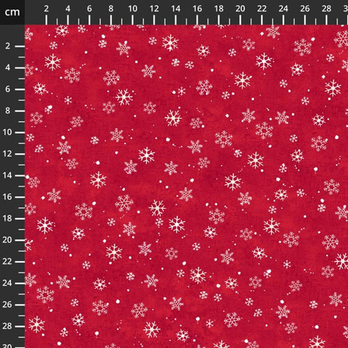Dizajnérska bavlna plátno červené Vianoce snehové vločky (Červená)