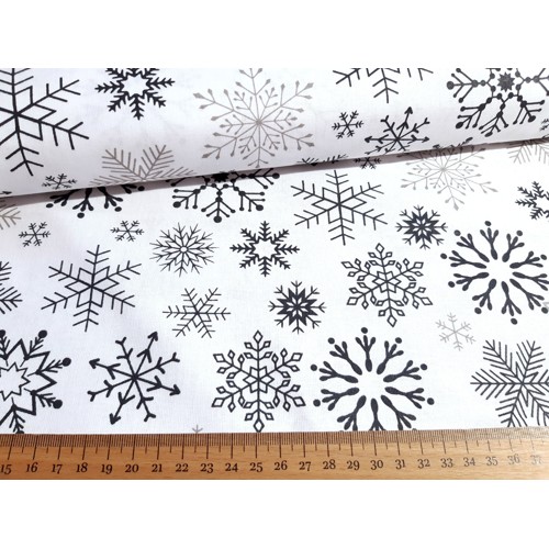 Bavlnené platno vianočná bavlna snehové vločky sivé a béžové vianoce