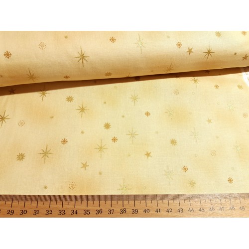 Dizajnérska vianočná bavlna snehové vločky hviezdy zlatá potlač