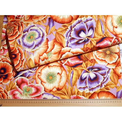Dizajnérska bavlna plátno kvety kaffe fasset