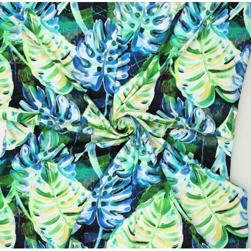 Elastická viskózová šatovka listy monstera