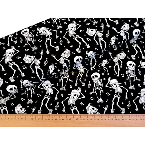 Bavlnené plátno bavlna helloween kostričky kostlivci hudba