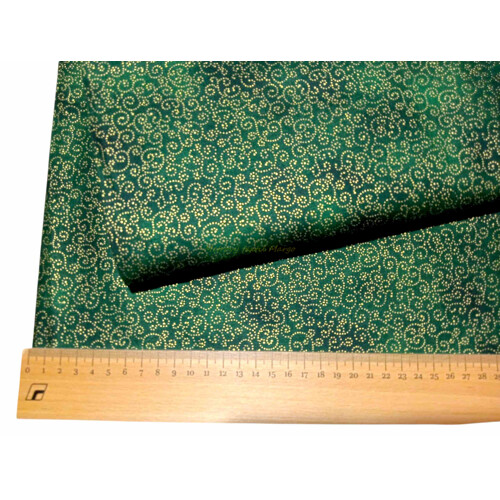 Bavlnené plátno zelené Vianoce bavlna ornamenty zlatá potlač na zelenom mramore (zelená)