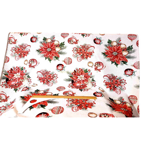 Gobelín vianoce zlatý lurex vianočná ruža vianočné gule červené vianoce