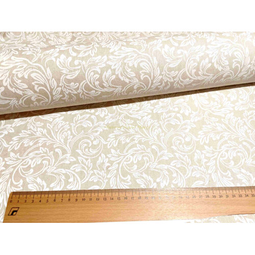 Režná dekoračka s bielymi ornamentami margo metráž