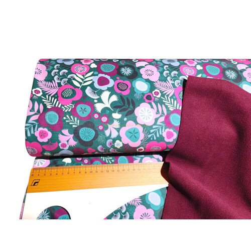 Softshell zimný (kvety ružová petrolejová)