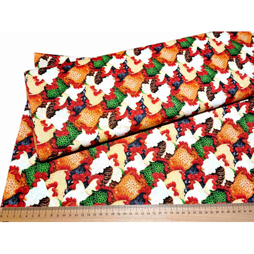 Bavlnená látka Sliepky a Kohúty – Hustý vzor na patchwork | Kreativcentrum Margo