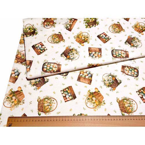 Veľkonočná dekoračná látka, košíky s vajíčkami | Kreativcentrum Margo