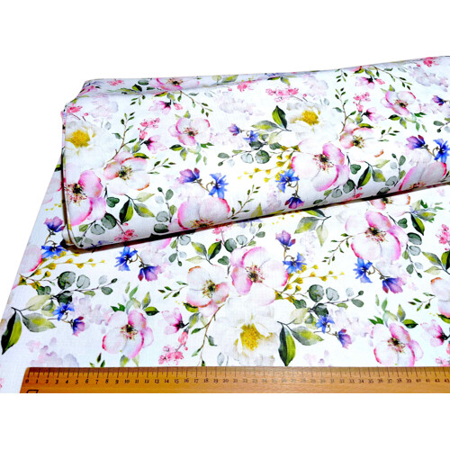 Jarná látka na obrus s teflónovou úpravou - Eukalyptus a kvety | Kreativcentrum Margo