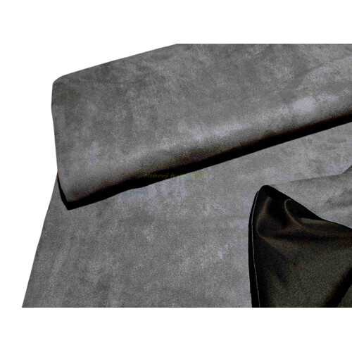 Detail textúry modernej šedej elastickej jelenice, všestranný umelý semiš s úpletovým základom, ktorý sa nepára, z ponuky e-shopu Kreativcentrum Margo.