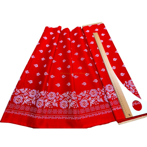 červená bordúrová folklórna látka bavlnená kvety, margo metráž