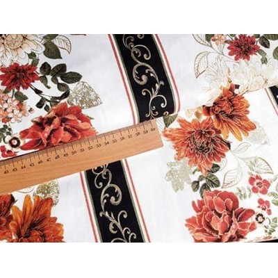 Dizajnérska bavlna plátno kvety jeseň listy zlatá potlač