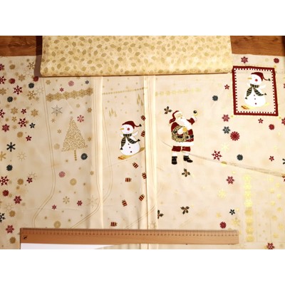 Dizajnérsky vianočný bavlnený panel mikulášske čižmy Vianoce zlatá potlač...