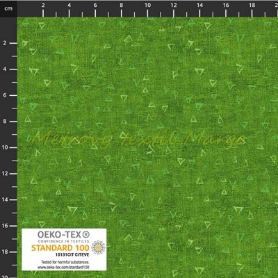 Dizajnérska bavlna plátno trojuholníky geometrický vzor (zelená)