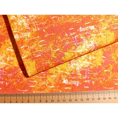 Dizajnérska bavlna plátno mramor oranžová cyklaménová