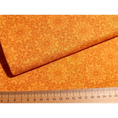 Dizajnérska bavlna plátno kvety geometria (Oranžový podklad)