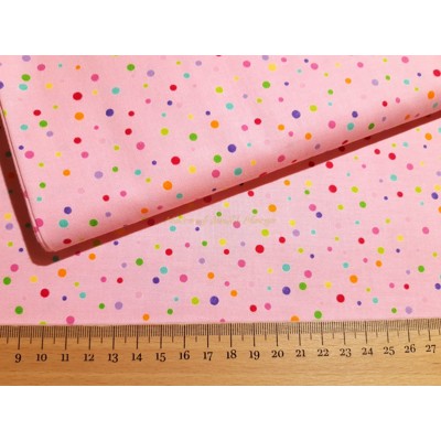 Dizajnérska bavlna plátno farebné bodky na ružovej