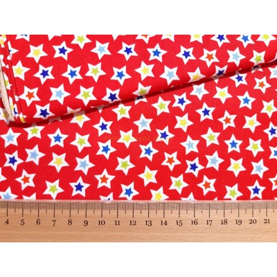 Dizajnérska bavlna plátno farebné hviezdičky (Červená)