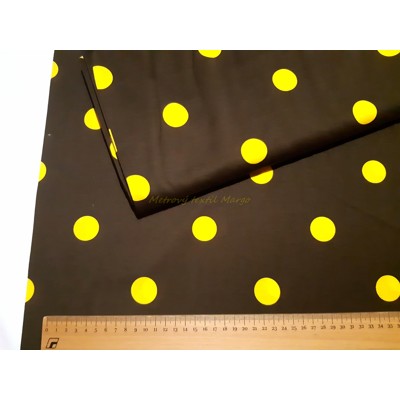 Bavlnený úplet 100%bavlna žltá bodka na hnedom podklade