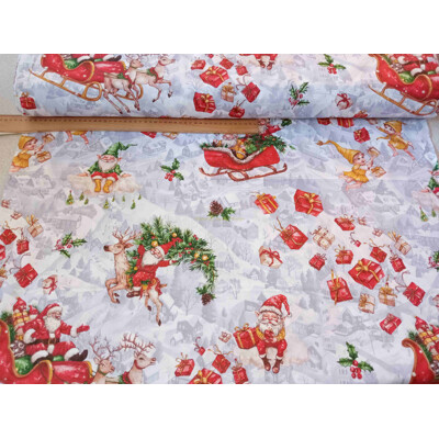 Bavlnené plátno vianočná bavlna Santa škriatok Mikuláš š.160 cm