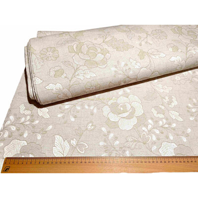 Žakárová dekoračná látka s kvetmi, režná | Kreativcentrum Margo