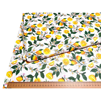 Bavlnené plátno vzor citróny a listy | Kreativcentrum Margo