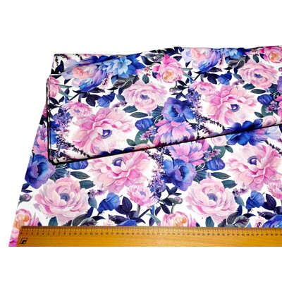 Dekoračná látka veľké pivonky, ružovo-modrá | Kreativcentrum Margo