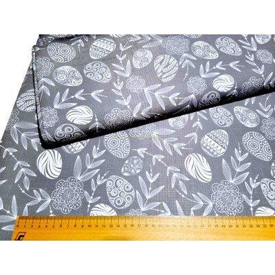 Veľkonočná látka na obrus s teflónovou úpravou - Šedá s kraslicami | Kreativcentrum Margo