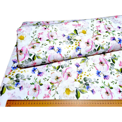 Jarná látka na obrus s teflónovou úpravou - Eukalyptus a kvety | Kreativcentrum Margo