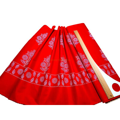 Červená folklórna bavlna s bordúrou | Bavlnené plátno