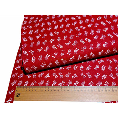 Tmavočervená folklórna bavlna s ružičkami | Kreativcentrum Margo