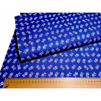 Modrá folklórna bavlna s bielymi ružami | Kreativcentrum Margo