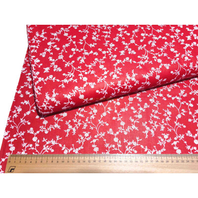 Jasnočervená bavlna s bielymi vetvičkami | Kreativcentrum Margo