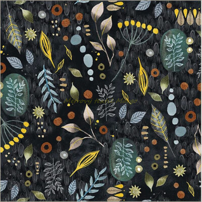 Dizajnová bavlna Flora and Form bylinky čierna | Margo